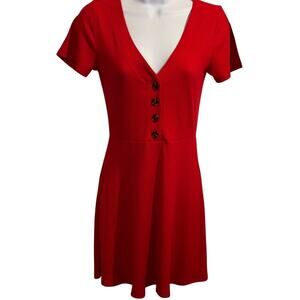Forever 21 Elegant Red Button-Front Dress